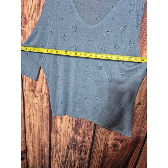 Made In Italy Women Sweater Blue Heart Knit Pullover Viscose Blend Stretch Vneck - Picture 4 of 6